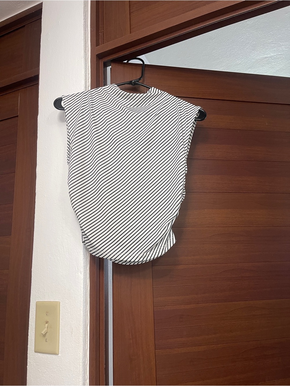 Striped Sleeveless Mock Neck Top - Black & White